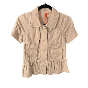 BCBGeneration Sz XS Paula Linen‎ Jacket Khaki Utility Safari Peplum Hem Gorpcore